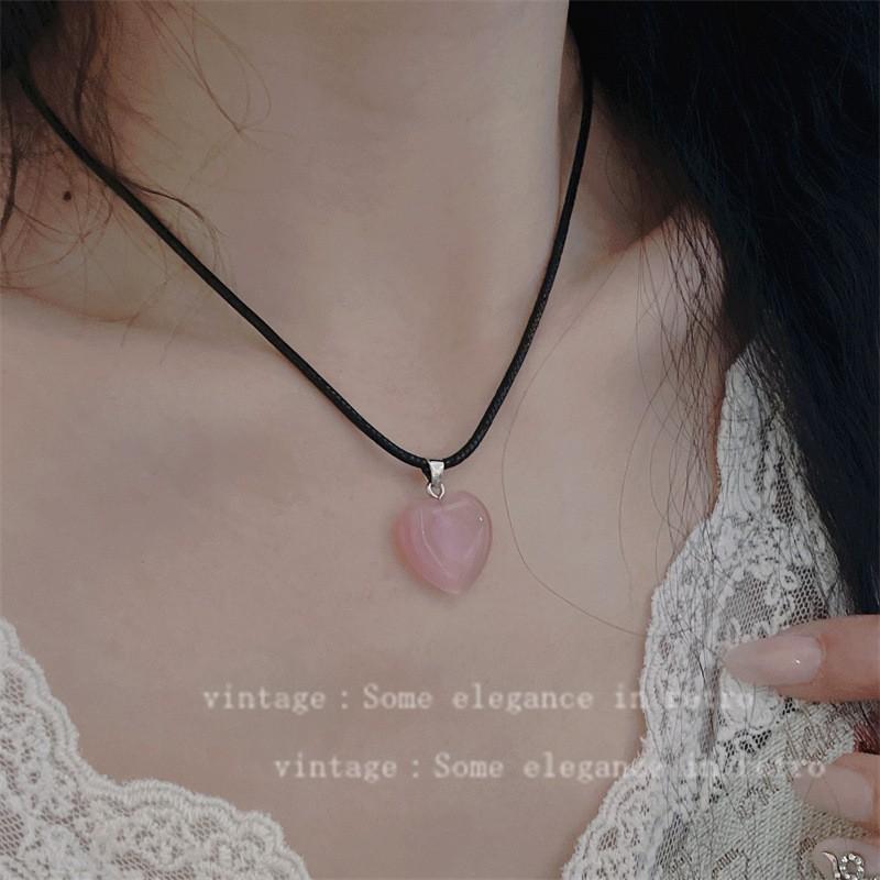

Simple Personality Colorful Crystal Clear Opal Heart Pendant Black Rope Necklace for Women Collar Chain Trendy Charm Jewelry