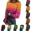 Womens Casual Long Sleeve Ribbed Top Halloween Pumpkin Ghost Print Round Neck Shirt Slim Fit Stretchy Knit Tee