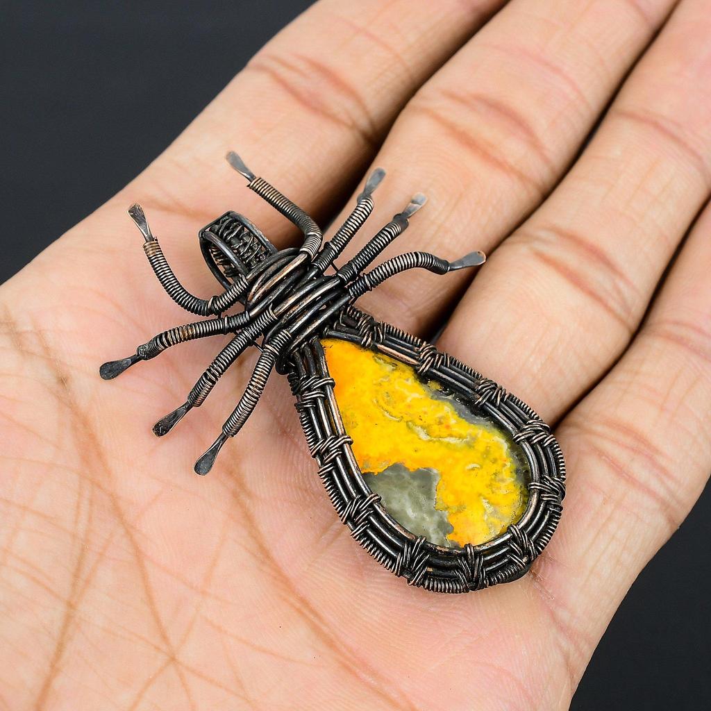 Bumblebee Jasper Pendant, 999 Copper Wire Wrapped Pendant Gemstone Jewelry, Handmade Pendant Amazing Jewelry, Gift For Her