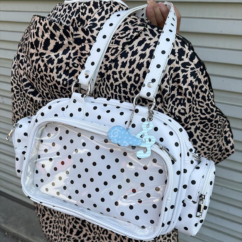 Polka Dot Boston Bag With Clear Window Cute Korean Style Versatile Handbag Crossbody Bag Ideal Ita Women Fashionable Outings Bag