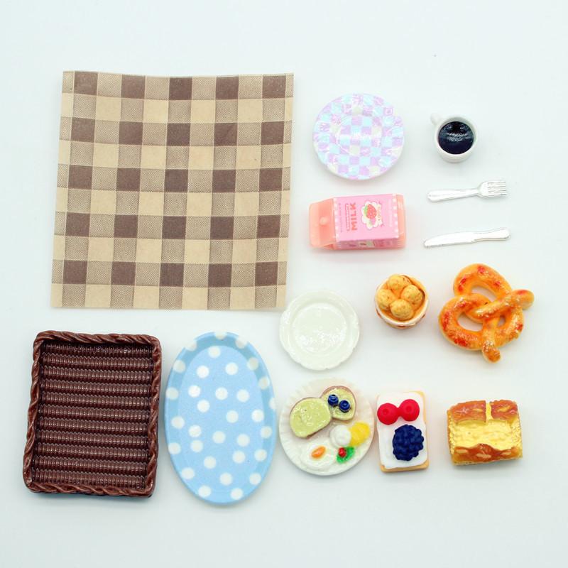 1Set Dollhouse Mini Breakfast Play Dim Sum Bread Jam Plate Model Miniature Kitchen Cooking Baking Model Diy Doll Accessories