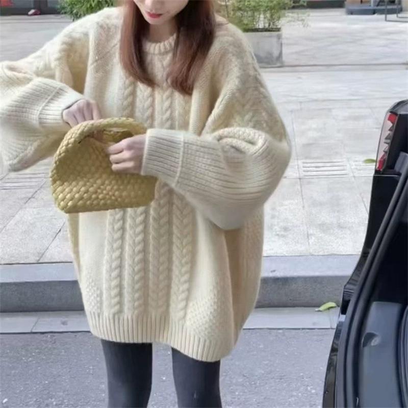 Fan Winter Design Sense Thick Sweater Women's Large Version of Lazy Loose Mid-length Sweater All-match Thin Top