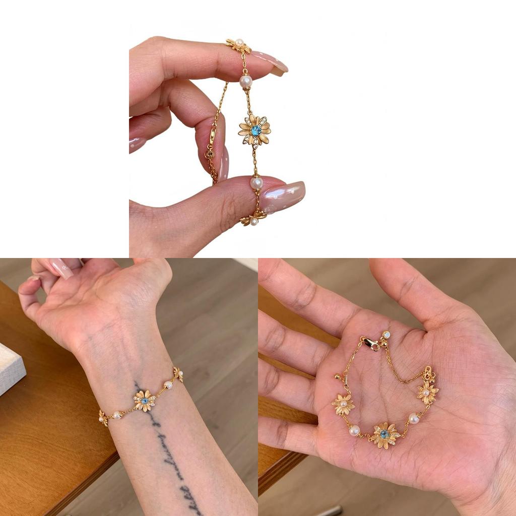 Floral Gold Plated Jewelry Bracelet With Zirconia For Women Gift Collection