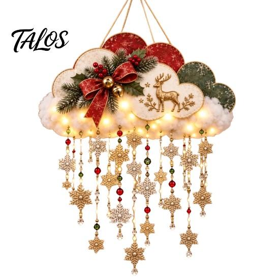 Vintage Christmas Lanterns Lighted Snowfall Cloud, Cascading Snowflake Light with Reindeer/Angel, Party Supplies LED Holiday Hanging Lantern for Home