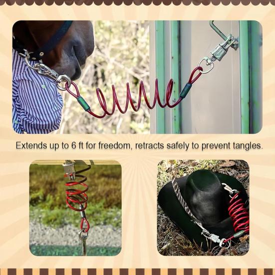 Koňské bungee vodítko nastavitelné výkonnostní vodítko pro koně prodlužovač náraz pohlcující vinuté vodítko pro kempování vyjížďky v terénu péči