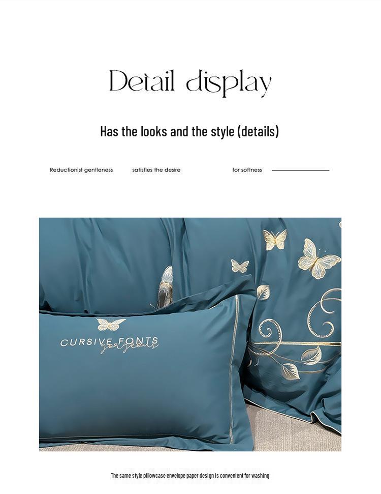 Luxurious Winter Cotton Flannel Embroidered Bedding Set: Thick Four-Piece Duvet & Sheet