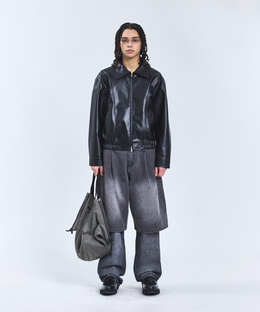 Standarderror 87-Stan062 Layer Line Leather Blouson Jacket Black