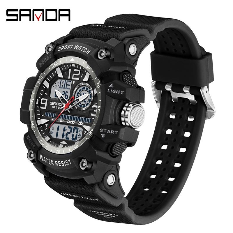 SANDA Jugend Trend Schwarz Tech Multifunktionale Wasserdichte Stoßfeste Herren Elektronische Uhr