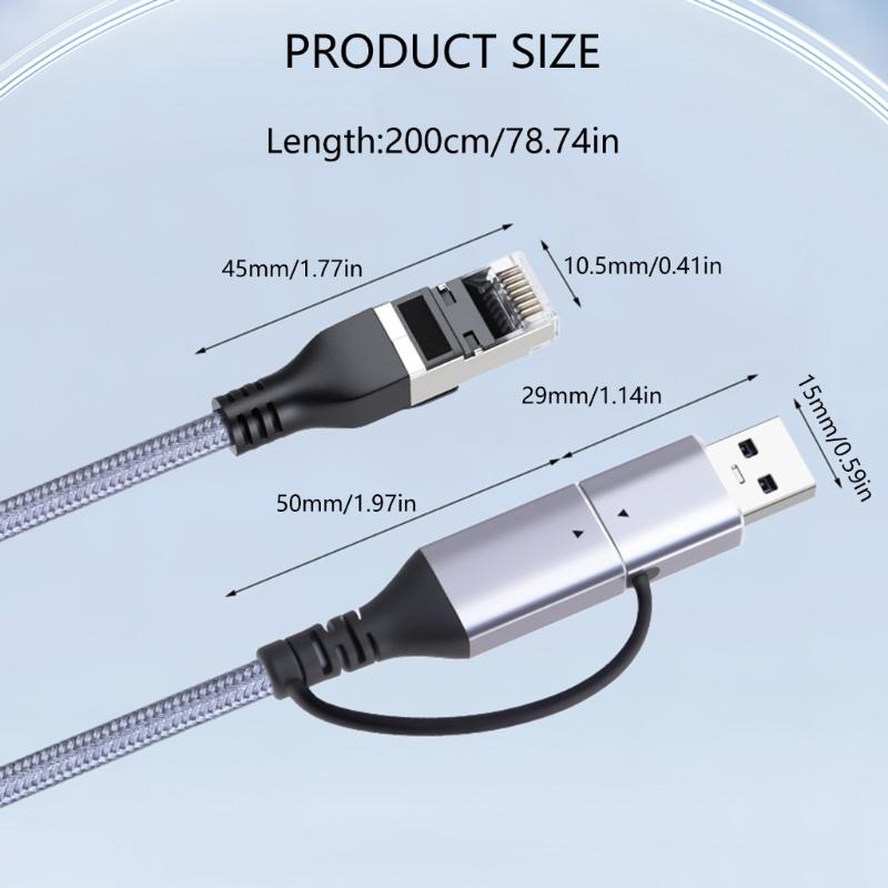 Plugs And Play USB C To RJ45 Converters Cable Supports Gigabit Ethernet Speeds PVC Braideds Construction For Multiple Device Compatibility