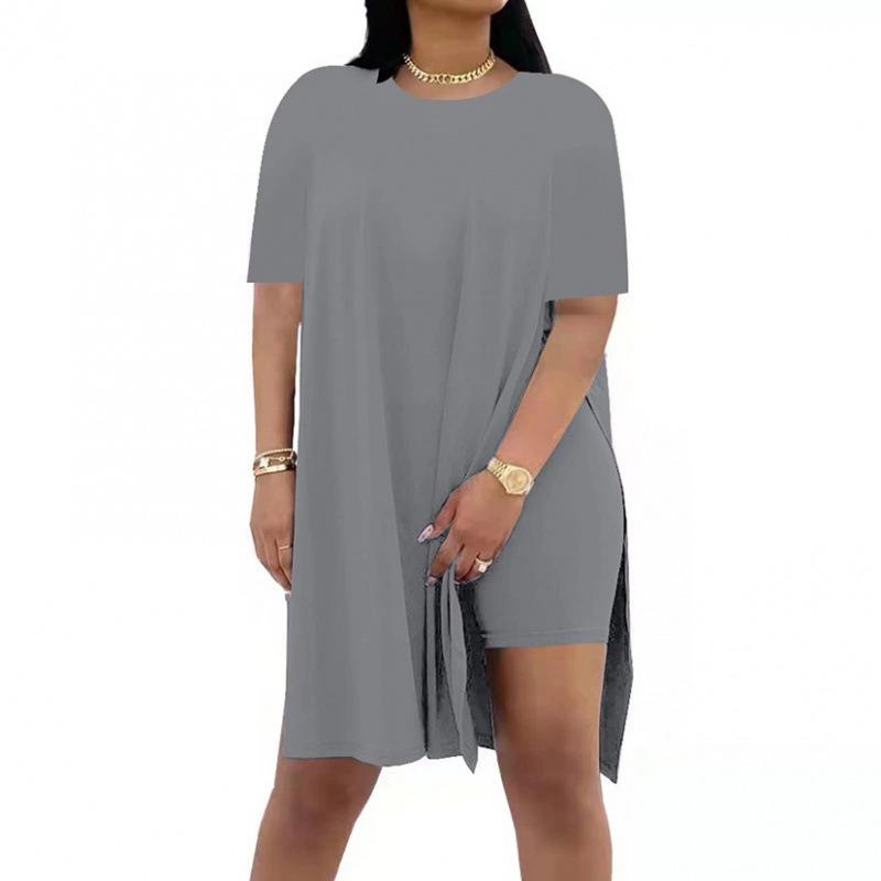 Summer 2025 Solid Color Loose Round Neck Short Sleeve Two-Piece Casual Set