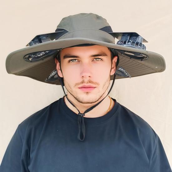 Fan Hat Wide-Brimmed Outdoor Hat with Dual-Power Fan Design Solar USB Charging Hiking Cycling Fishing Sun Hat