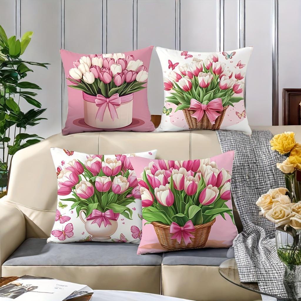 Romantic Flower Language on Pillowcases Cover Bedroom Sofa Decoration Polyester Cushion Cover with Zipper