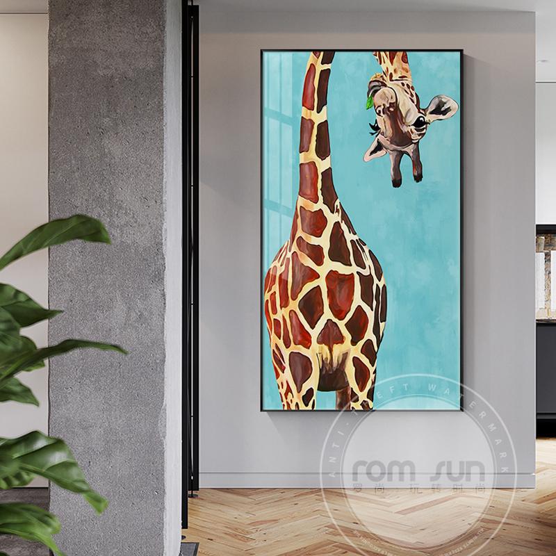 

Современная абстрактная картина с изображением животных, скандинавская картина на холсте, милая настенная живопись для гостиной, декор с принтом жирафа