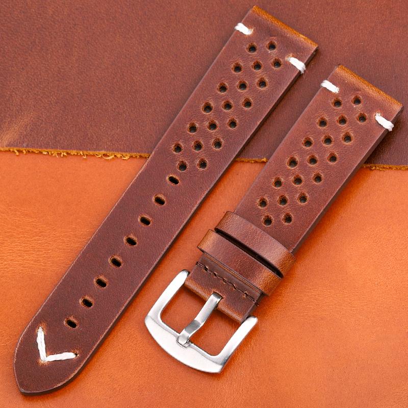 New Breathable Genuine Leather Quick Release Watch Strap 18mm-24mm Cowhide Band Available Black Green Brown Yellow Unisex Watchbands
