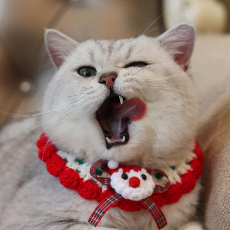 

Festive Santa Claus Wool Knitted Pet Collar with Bells and Reindeer Scarf for Cats and Dogs Small