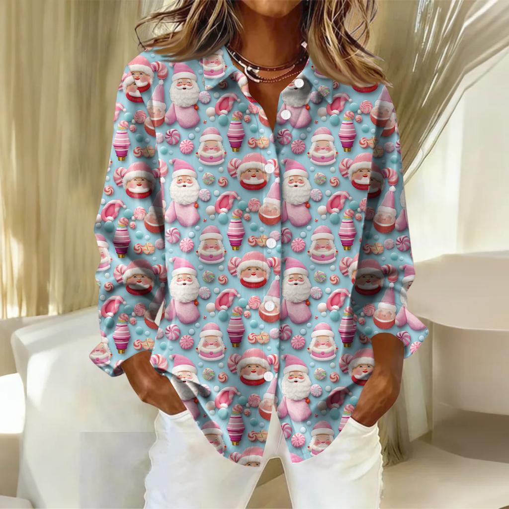 Dameskjorte med blomsterprintknapper, langermet avslappet vanlig skjorte bluser avslappet plussstørrelse basic topper