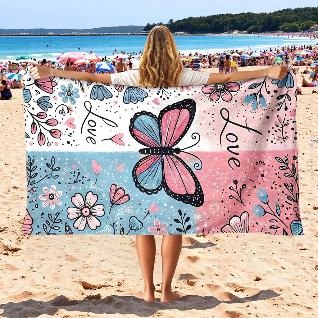 1 Stück Schmetterling Mikrofaser Strandtuch, Romantisches Paar Design, Unverzichtbar für den Strandurlaub, Badetuch & Stranddecke