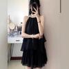 New Girls Sleeveless Suit Rich Family Daughter Wind Nail Beads Neck Design Top High Waist Skirt Women's Clothing