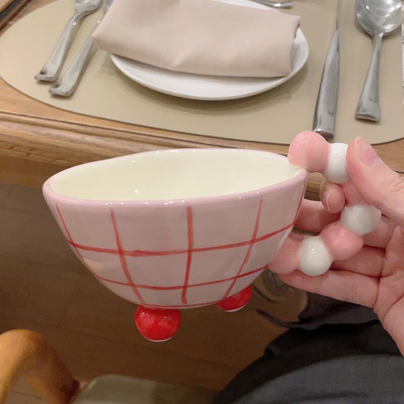 Korean Style Hand-Painted Plaid Ceramic Mug