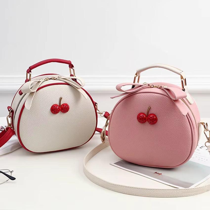 1 Pcs Cherry Small Backpack New Women's One-shoulder Messenger Mobile Phone Bag Litchi Pattern Contrast Color