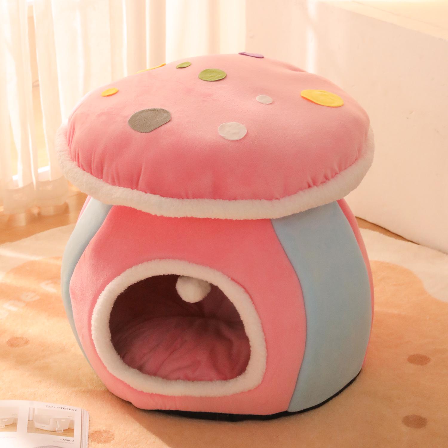 

Z Crystal Cozy Mushroom House Pet Bed: Fully Enclosed, Washable, Warm for Cats & Dogs Pink