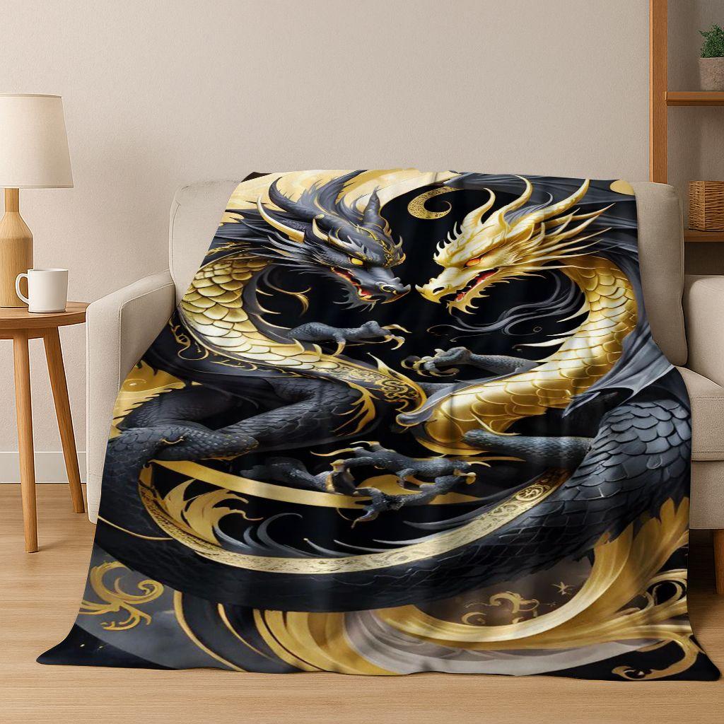 

Magic Dragon Chinese Loong Art Cartoon Flannel Blanket,Warm Cozy Soft Throw Blanket for Home Bedroom Bed Sofa Picnic Cover Kid 75x90cm