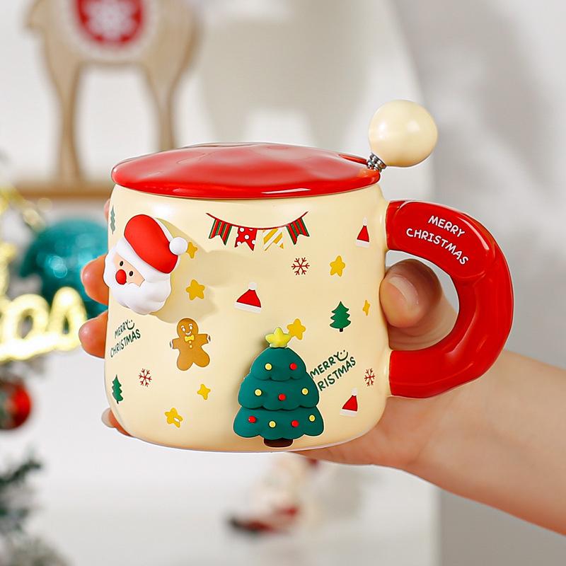 Magnetic Christmas mug high value cute ceramic cup couple with lid spoon office coffee cup couple water