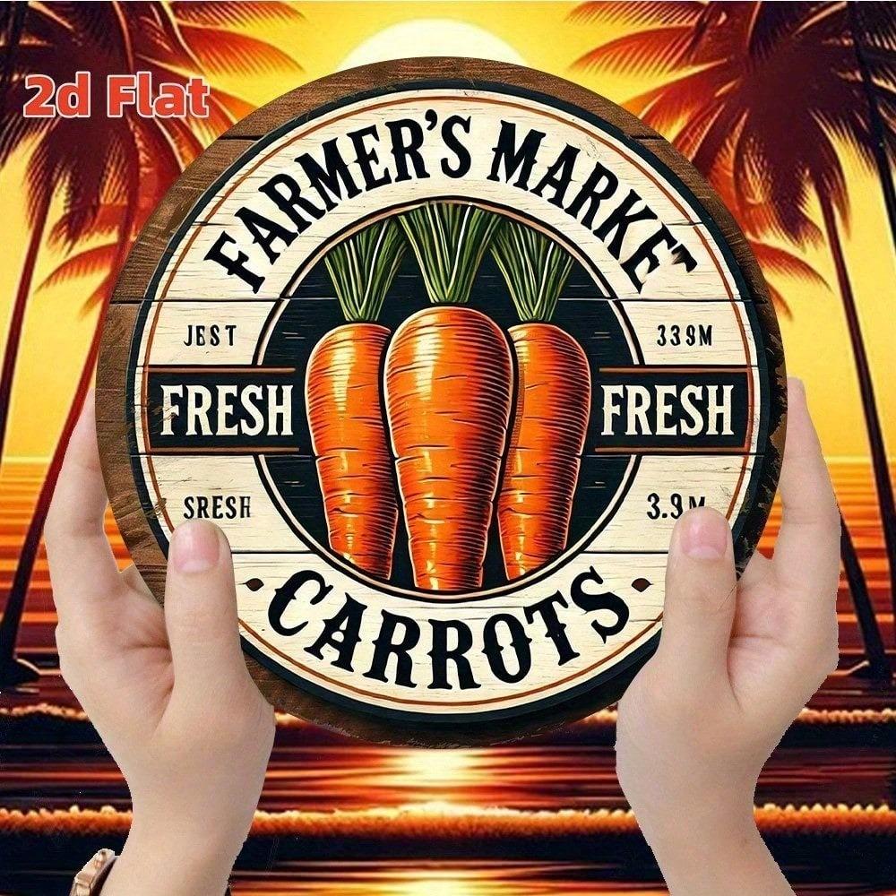 Vintage Farmers Market Metal Tin Sign, Rustic Farmhouse Decor with Carrots, Waterproof Aluminum Poster, 7.87in