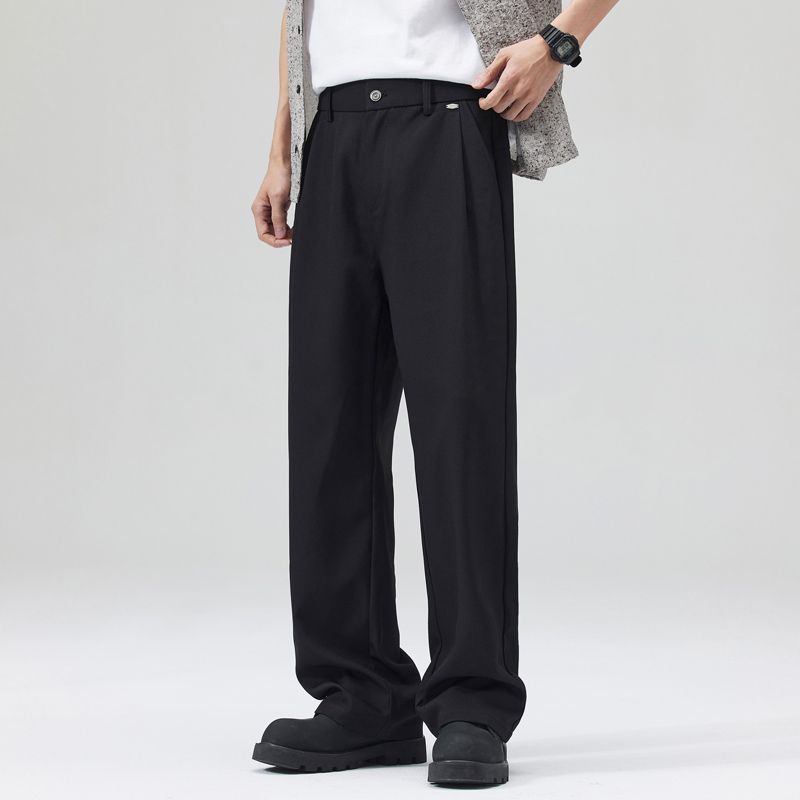 Fashion trendy brand anti-wrinkle drape straight pants men's daily commuting loose wide-leg casual long pants