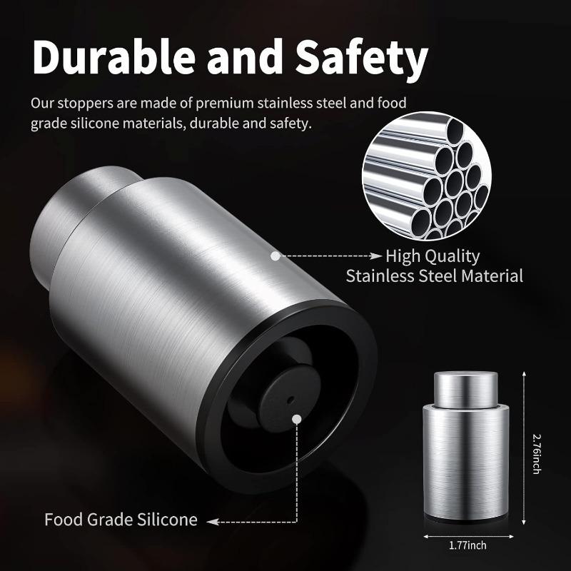 Wine Bottle Stoppers Vacuum Wine Stopper Stainless Steel Wine Savers Vacuum Pump Corks Keep Wine Really Fresh 5