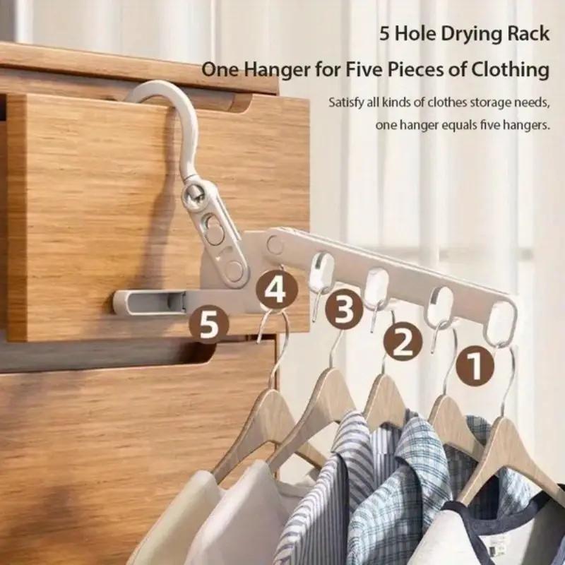 1Pc Five Holes Clothes Hanger Folding Thickened Household Mobile Telescopic Hanger Multifunctional Travel Clothes Drying Rack