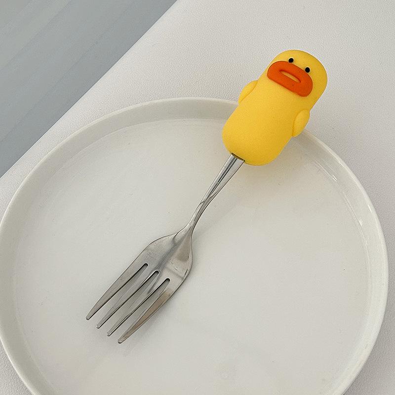 Cute Cartoon 304 Stainless Steel Children's Spoon & Fork Set - Anti-Fall & Durable Baby Tableware