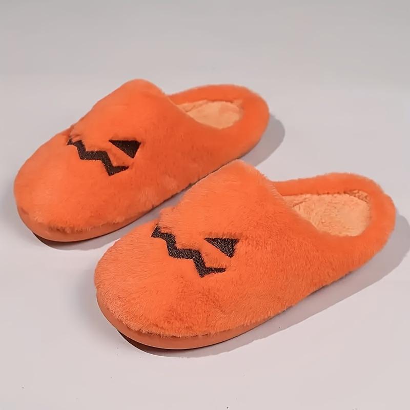 Women's Jack-O'-Lantern Slippers - Soft Indoor Slippers, EVA Sole, Hand Washable, All-season Casual Horseshoe Style, Cartoon Pumpkin Design