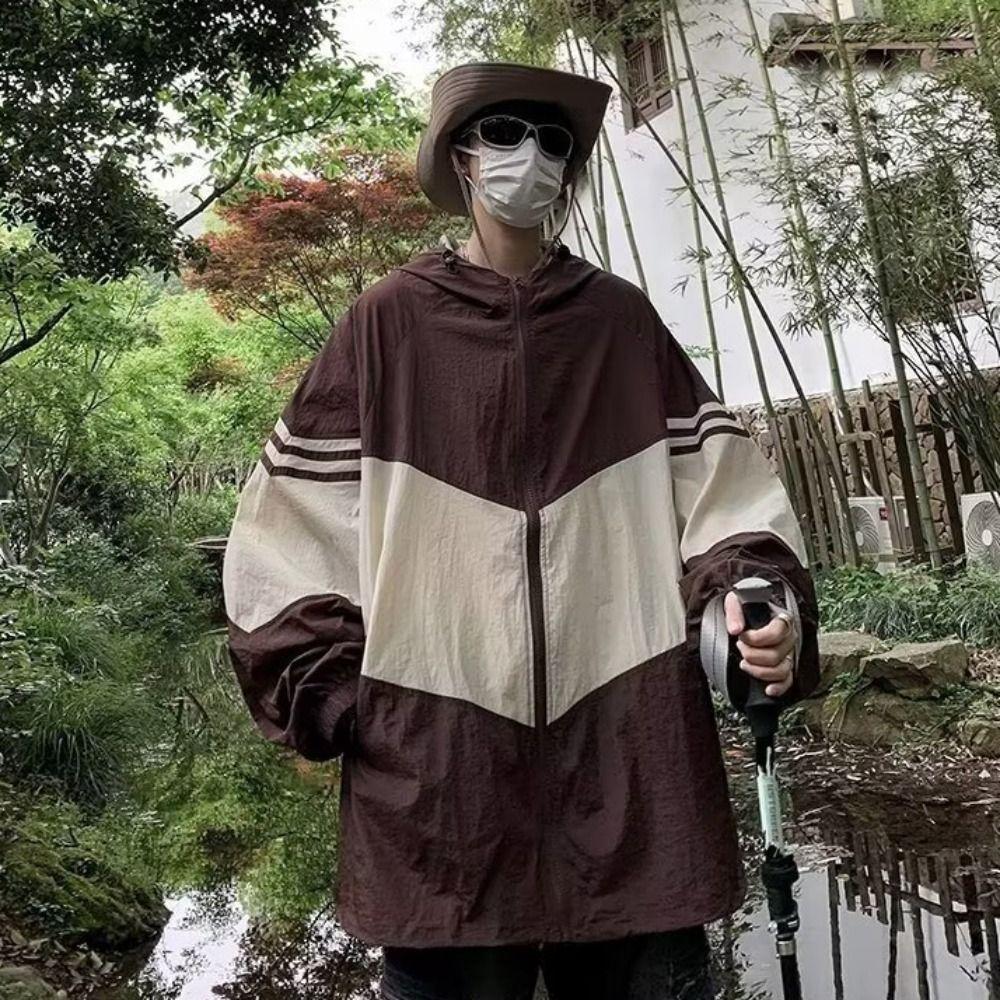 Loose Jackets Men Patchwork Windbreaker Coats Tracksuit Spring Autumn Cardigan  Autumn