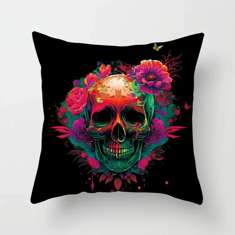 Home Decor Colorful Skull Flower Pillowcase Decorative Print Square Car Sofa Fashion Cushion Cover