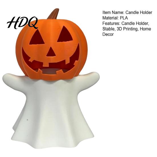Zucca Decorativa Portacandele Fantasma di Halloween LED Elettronico Supporto Decorazione Festa Autunnale Ornamento Stampato 3D per Festa Casa