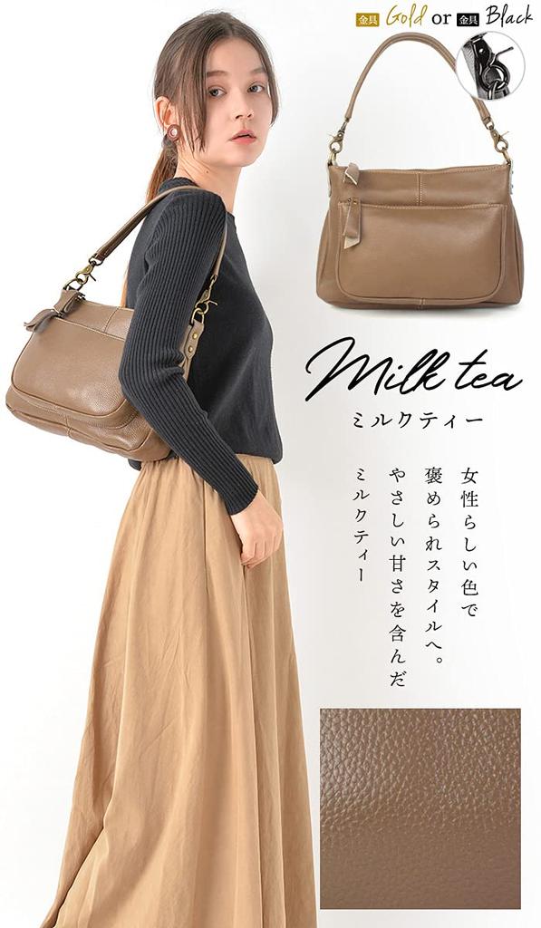 Onze Favoriete Echte Leren Schoudertas voor Dames, Crossbody Leren Handtas, 2-Weg, Ariel Melkthee Design (Gouden hardware)