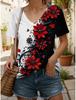 Women's T Shirt Floral Graphic Vintage Stylish Modern Short Sleeve V Neck Regular Tops Daily Print Red Summer Casual T-shirt