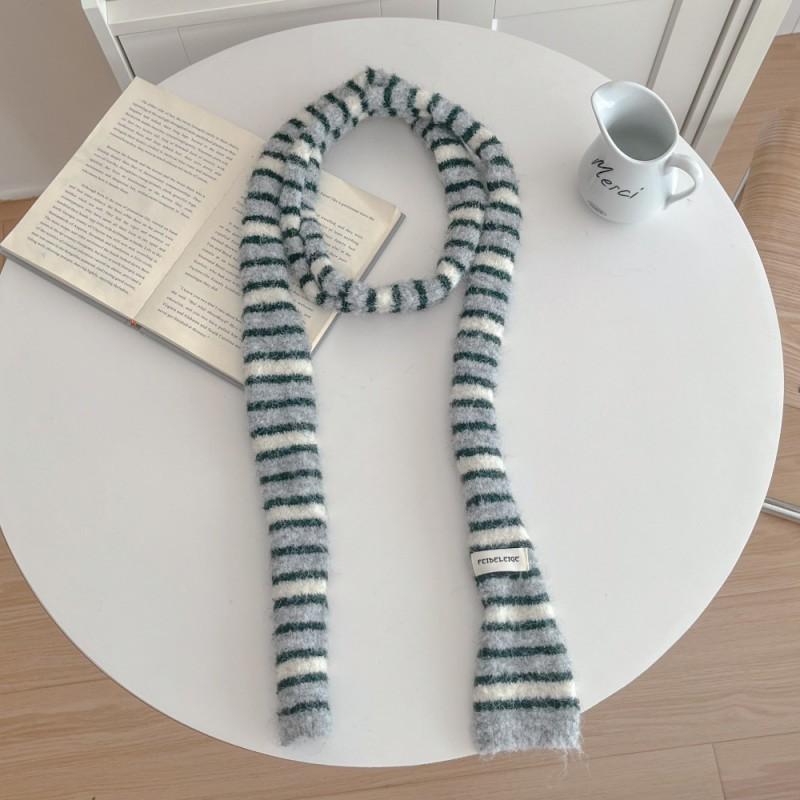 Womens Knitted Striped Long Warm Scarf Winter Chic Style Lightweight Wool Blend Neck Wrap Office Casual Wear