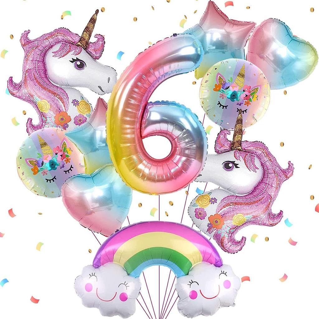 Unicorn Digital Balloon Set for Children's Birthday Party Rainbow 1-9 Birthday Party Balloon Decoration