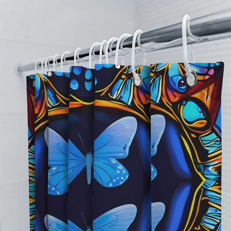 Blue Butterfly Shower Curtain 3D Printed Bathroom Decor Blue Floral Print Shower Curtain Waterproof Fabric Shower Curtains For H