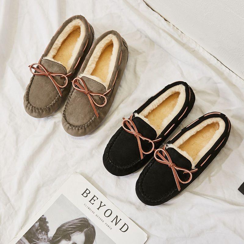 Washable warm beanie shoes women's velvet winter casual student women's Korean version single shoes flat mother driving shoes