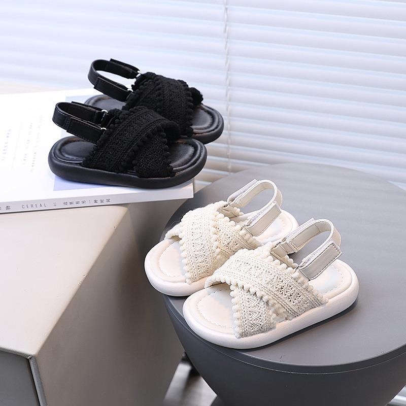 Girls Fashion Summer New Cross-Strap Fold-Edge Beach Shoes Comfortable Simple Casual Solid Color Sandals