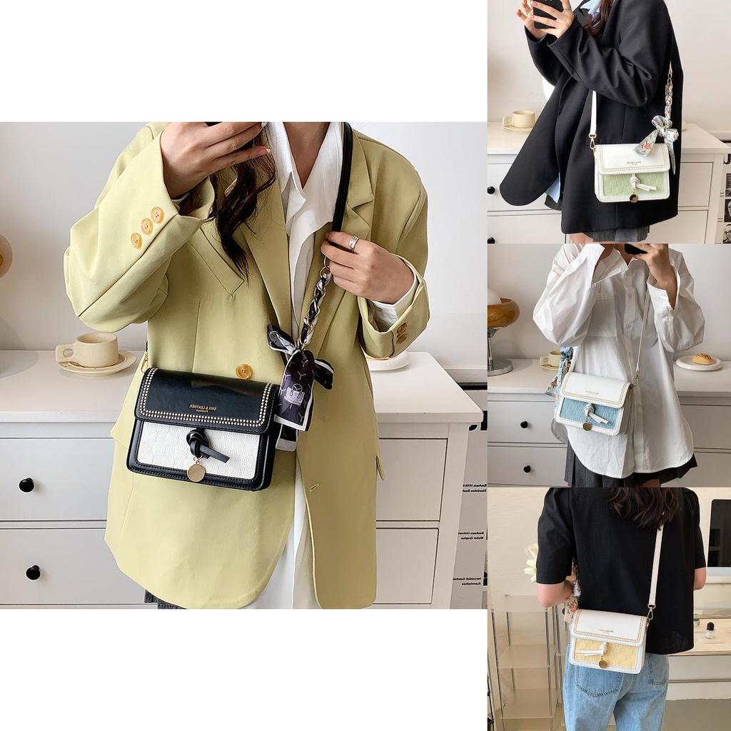 2024 New Color Block Women's Shoulder Bag Ins Fashion Plaid Scarf Crossbody Bag