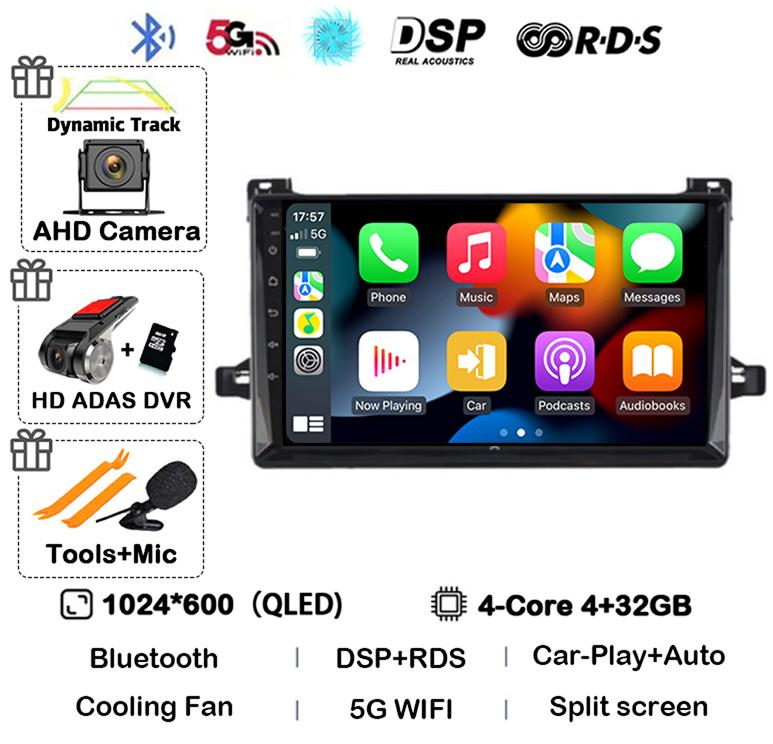 Android 14 Carplay Car Radio For Toyota Prius XW50 2015 2016 2017 2018 2019 2020 4G+WIFI 360 Camera Multimedia Player GPS Stereo