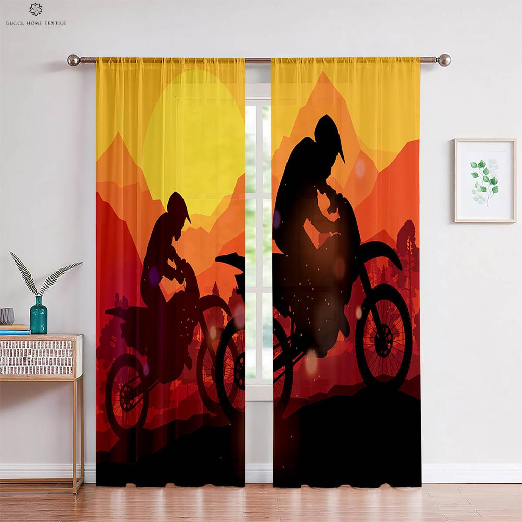 Cool Motorcycle Racing 3D Printed Curtains Bedroom Living Room Kitchen Decorative Curtain Rod Pocket 2 Pieces