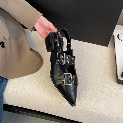 Pointy Rivet Sandals Mary Jane Shoes for Women Summer Model with Skirt Small Leather Shoes Retro Chunky Single Shoes for Women