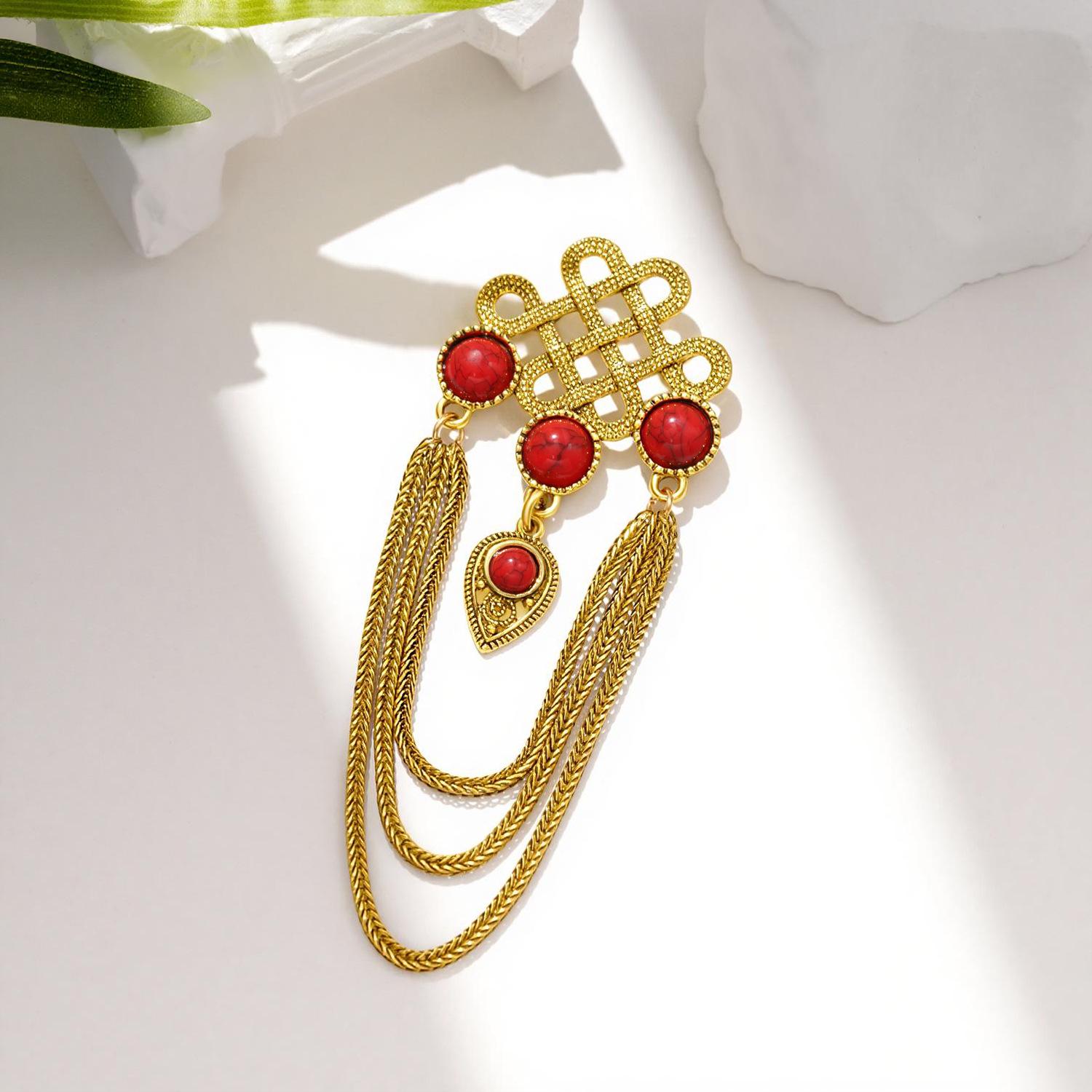 Бирюзовая этническая брошь: Универсальная нишевая брошь-булавка для пиджаков и рубашек античная золотой