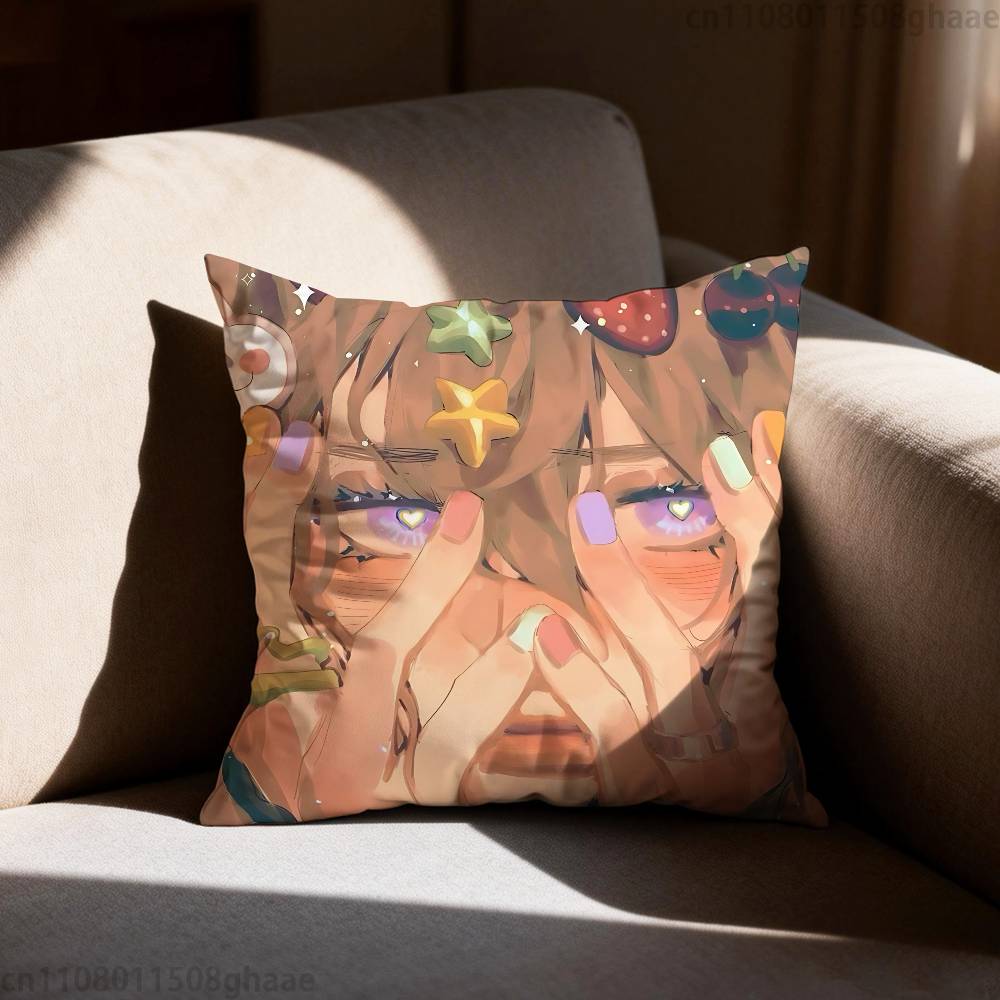 Cherry Crush Chibi Anime Pillow Case Antidustmite Pillowcase Invisible Zipper Silky Short Plush Sofa Cushion Cover