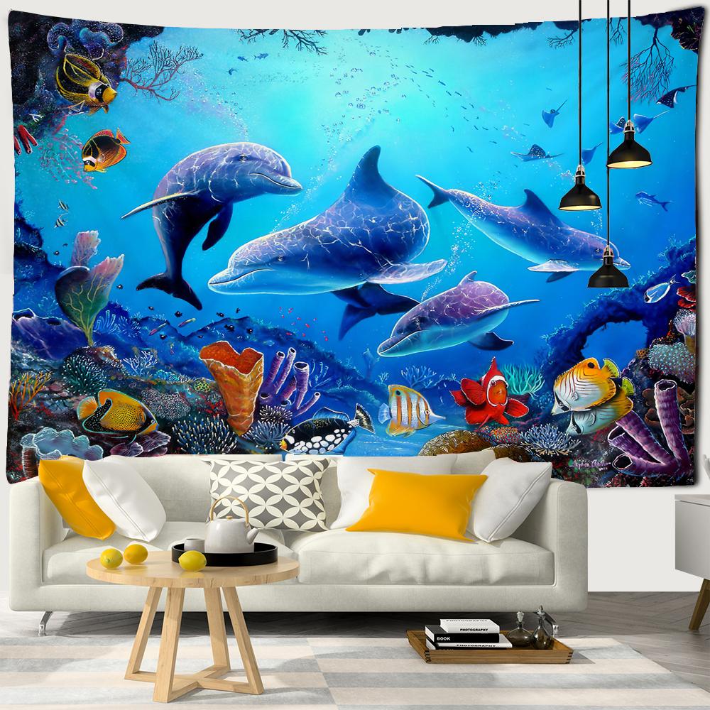 3D Printing Tapestry Psychedelic Ocean World Beautiful Fish Large Tapestry Wall Hanging Marine Animal Home Decor Beach Towel Premium Quality